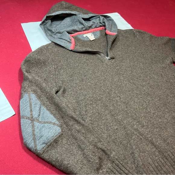 Carbon2Cobalt gray wool Sweater elbow patches Brown Lambswool Nylon Hoodie ¼ Zip - Picture 12 of 12